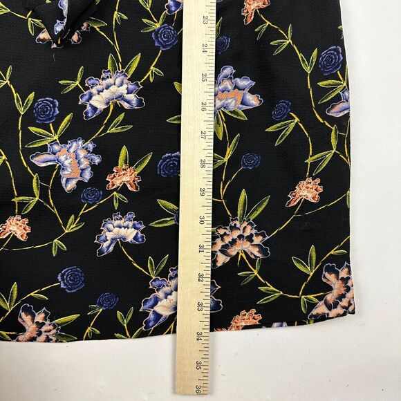H&M Black Floral Sheath Dress Belt Tie Waist Keyhole Back High Neck Sz 4 Career - Picture 4 of 14